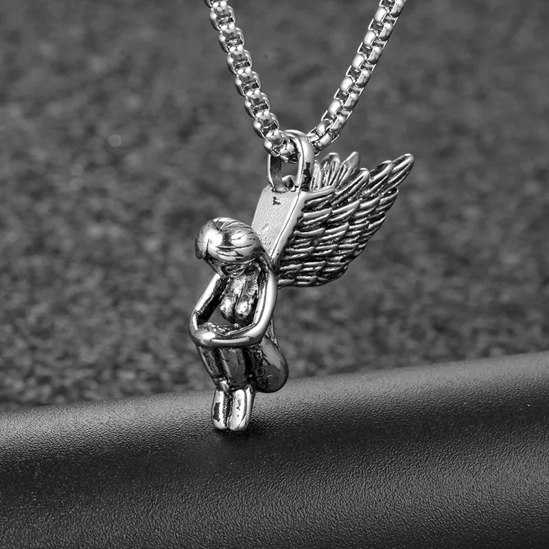 

New Fashion Men Stainless Steel Pendant & Necklace for Valentine's Day Gif Classic Vintage Angels Pendants Necklaces