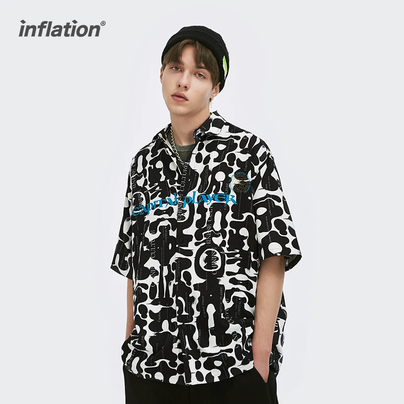 

INFLATION Harajuku Vintage Shirt Men Buttons Down Shirt Summer High Street Reflective Hip Hop Shirt Men Streetwear 5806TS21