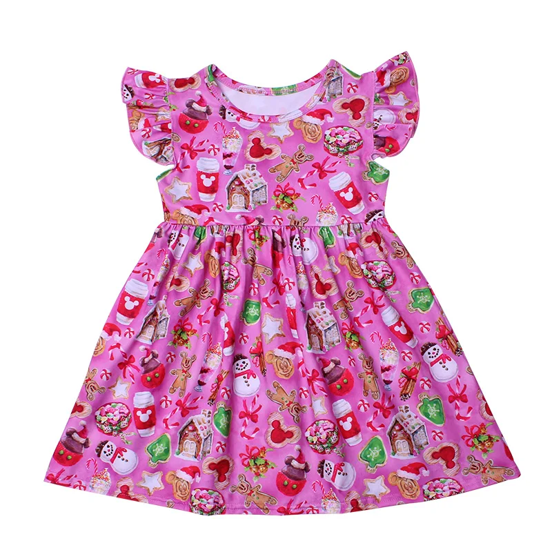 

Оптовая продажа, платье с коротким рукавом для маленьких девочек в рождественском стиле, платье с жемчугом для девочек X-max, детская одежда с милым принтом