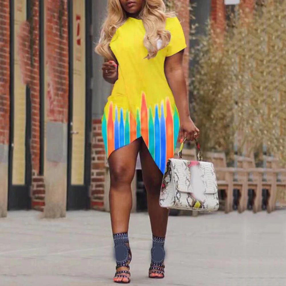 

2021 летнее платье из новой коллекции для дам цвет; Желтый цвет, стиль пэчворк Bodycon пуловеры мини Длина Мода Высокая уличная одежда Платья Vestidos...