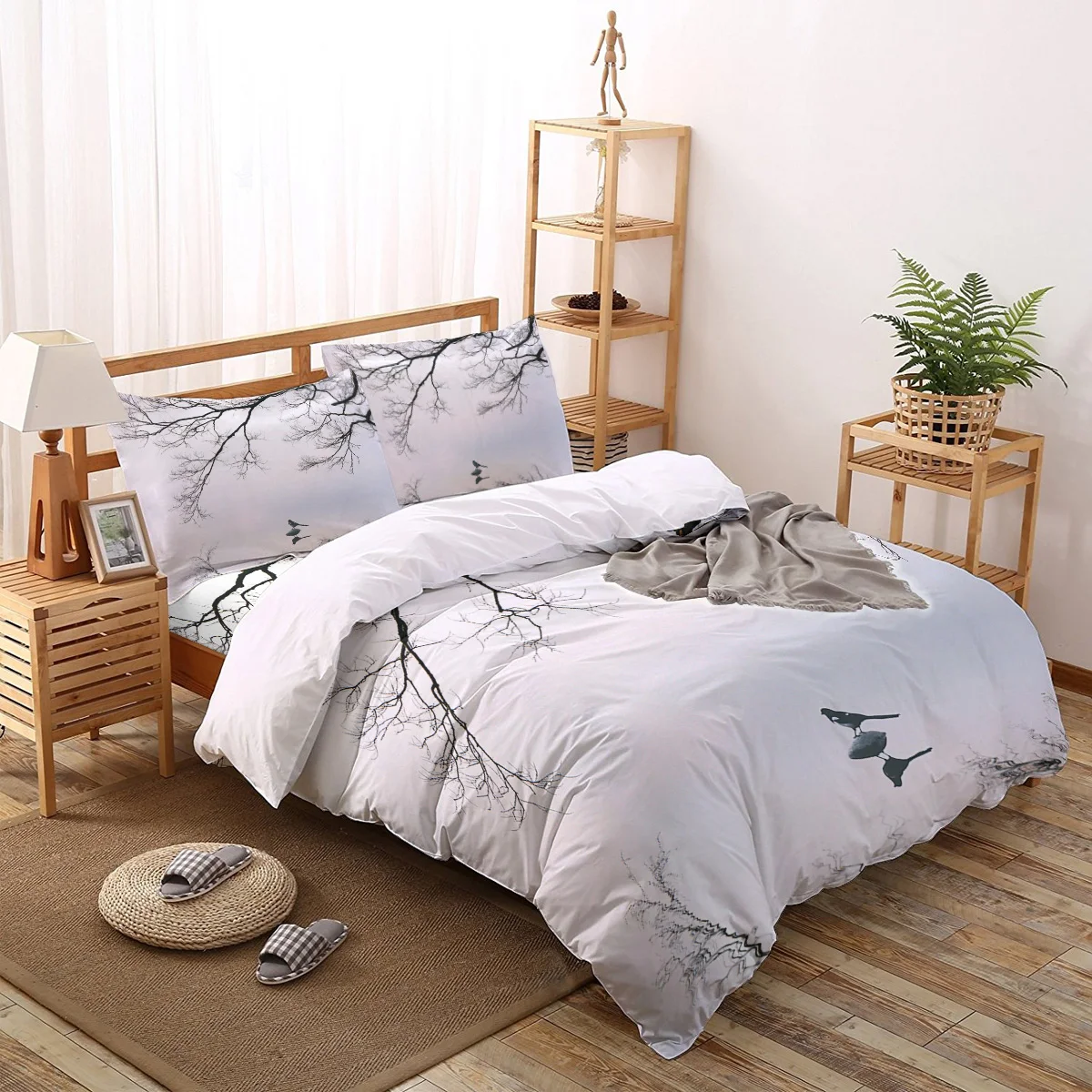 

Китайский стиль дерево зима отражение птицы современный комплект постельного белья для взрослых детей одеяло ткань пододеяльник в скандин...