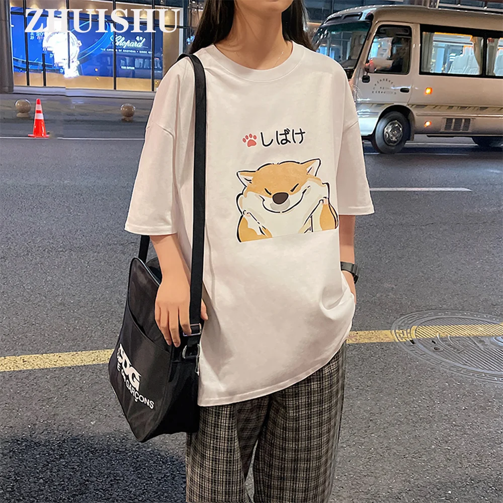 

2021 New Summer T-Shirt Mens Streetwear Harajuku Doge Print Fashion&Casual Half Sleeve Couples Style Women Clothes Male Coat