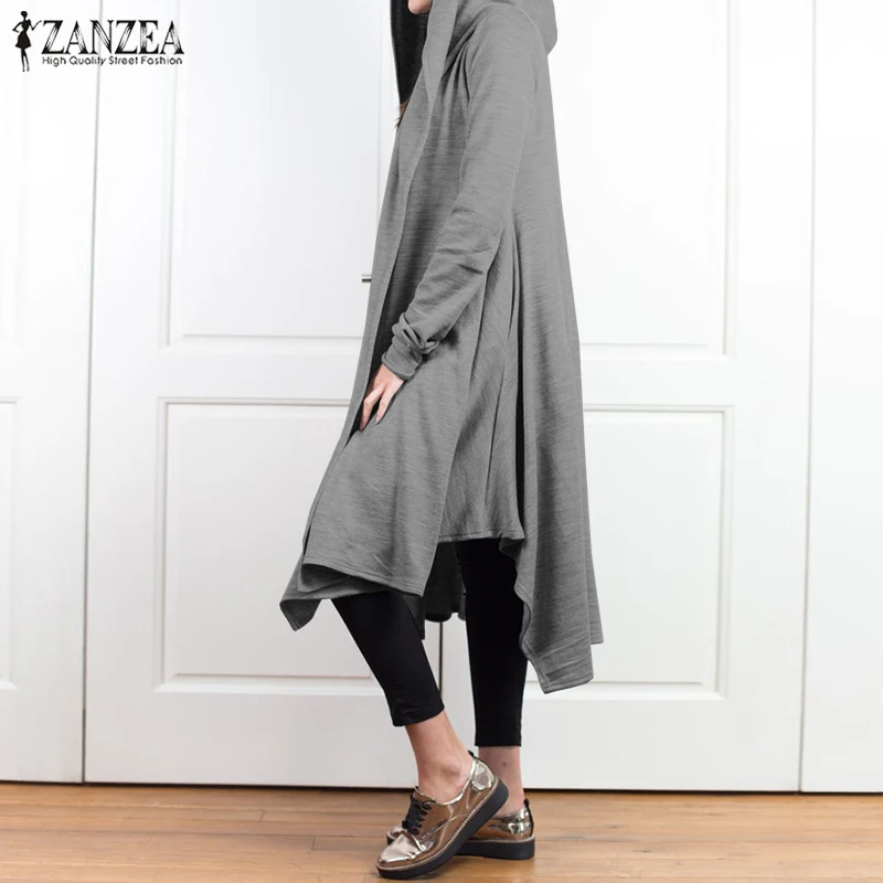 Fashion ZANZEA Women Hoodies Long Sleeve Cardigan Jackets Autumn Solid Irregular Hem Coat Casual Loose Outwear Feminina Top | Женская