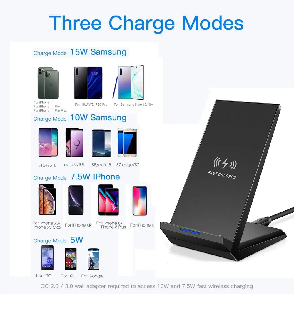 15 Вт Qi Быстрое беспроводное зарядное устройство для samsung S10 9 plus Note10 iPhone Xr 11 Pro Max 8Plus HUAWEI P30 Pro Xiaomi Mi9 зарядная станция