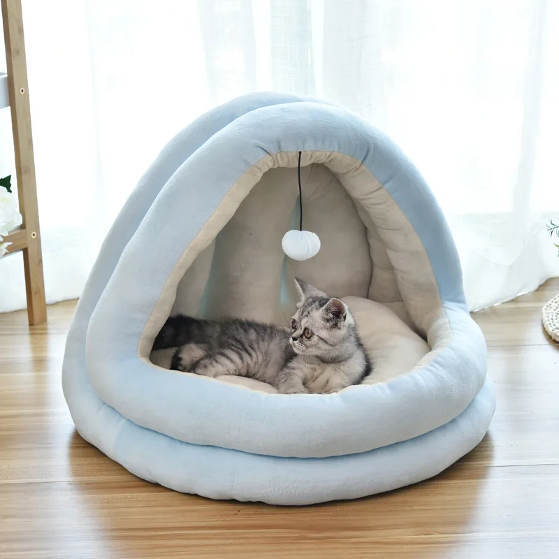 

Pet Cat Nest Bed For Small Dog Winter Warm Cat House Villa Enclosed Kennel Cozy Kitten Lounger Cushion Washable Cave Cats Beds