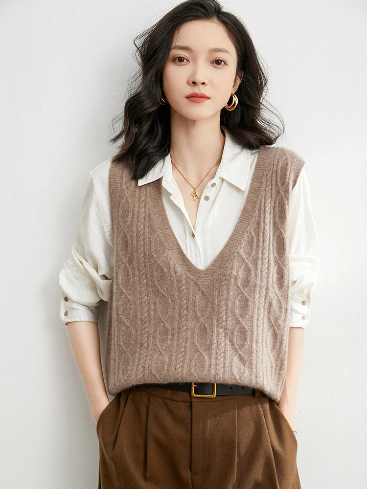 

Autumn and winter ladies pullover knit 100% pure cardigan sweater V-neck thick warmth loose bottoming all-match vest vest