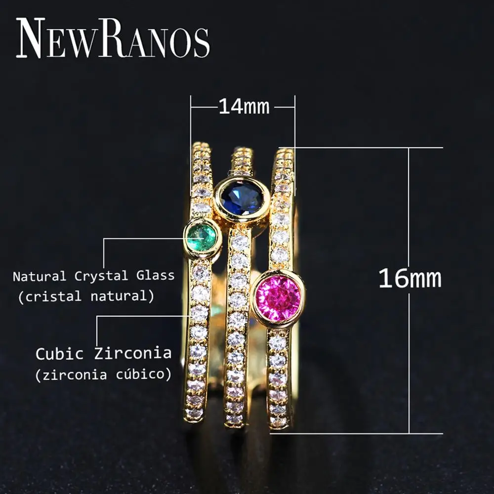 Newranos Многослойные женские кольца красочные радужные циркониевые Роскошные