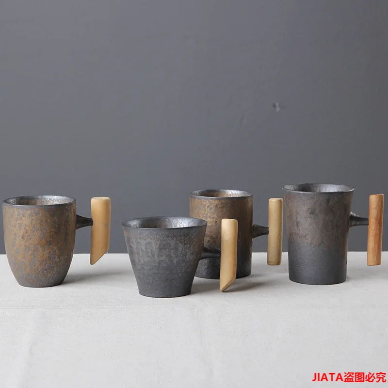 

Japanese ceramic mug coffee cup milk cup mouthwash cup personality wooden handle ceramic cup coffee cup