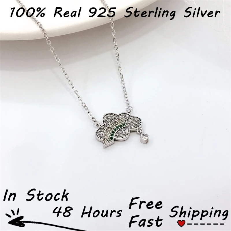 

Plata De Ley 925 Sterling Silver Rainbow-Cloud Pendant Necklaces for Girls Friendship Whited Gold Plated S925 Collier En Argent