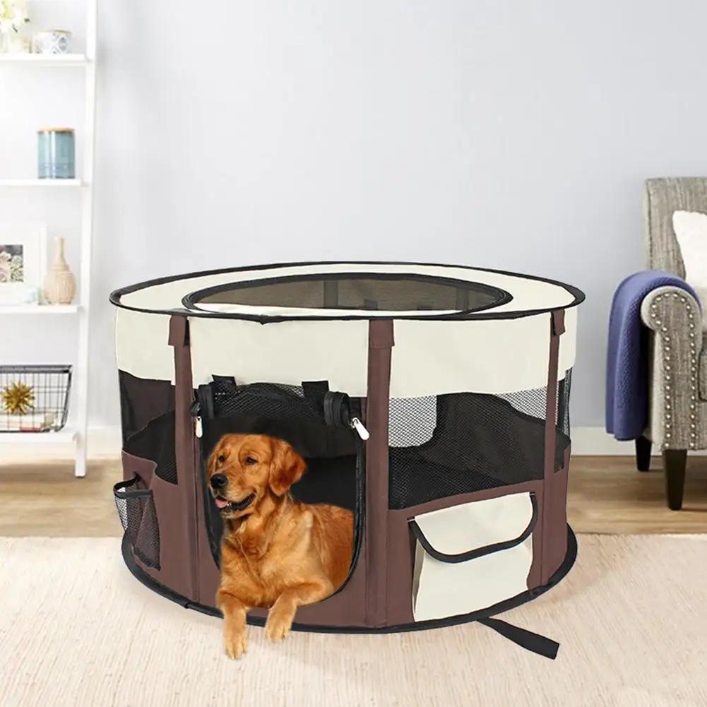 Pet Foldable Playpen Dog Playpens Free Reusable Mat Portable Exercise Kennel Tent For Dogs/Cats With Removable M | Дом и сад
