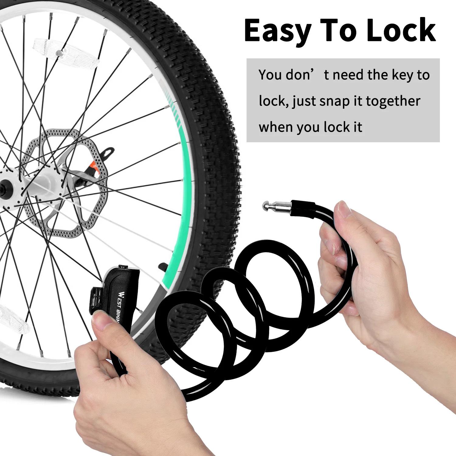 WEST BIKING Bike Lock Anti Theft Security Bicycle Accessories Key Password Cable Lock MTB Road Bike Motorcycle Cycling Lock