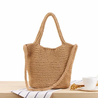 

Handmade Women's Shoulder Bag Cotton Rope Woven Tote Bohemian Summer Beach Bags Female Knitted Handbag Shopper Underarm Bag