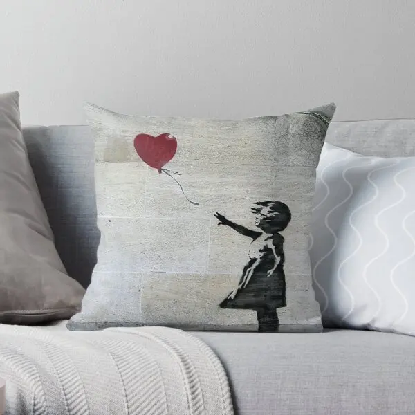 

Banksy'S Girl With A Red Balloon Printing Throw Pillow Cover Polyester Peach Skin Hotel Fashion Square Case Pillows not include