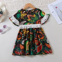 New Girls' Dress Spring Summer Baby Clothes Ethnic Style Fringed Short-Sleeved Dress Children Dresses Girls Fashion Kids Outfit