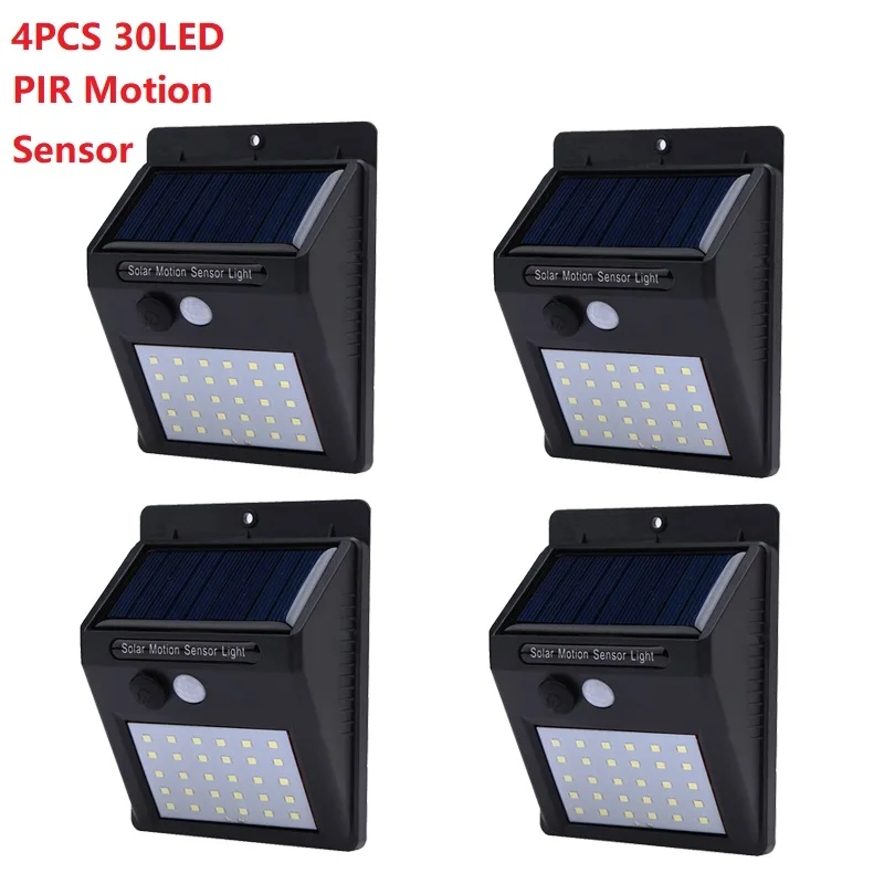 4pcs 30LED 30/40 светодиодный светильник, Солнечная гирлянда, силовая лампа, PIR датчик движения, настенный светильник, уличный солнечный светильник, водонепроницаемый энергетический садовый светильник - Испускаемый цвет: 4pcs 30LED