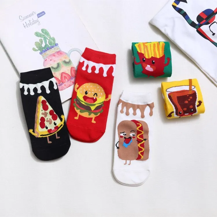 

Women Socks Autumn Winter Happy Cute Socks Hamburgers Fries Donut Coke patterned Funny Sock Short Ankle Woman Harajuku Sox Meias