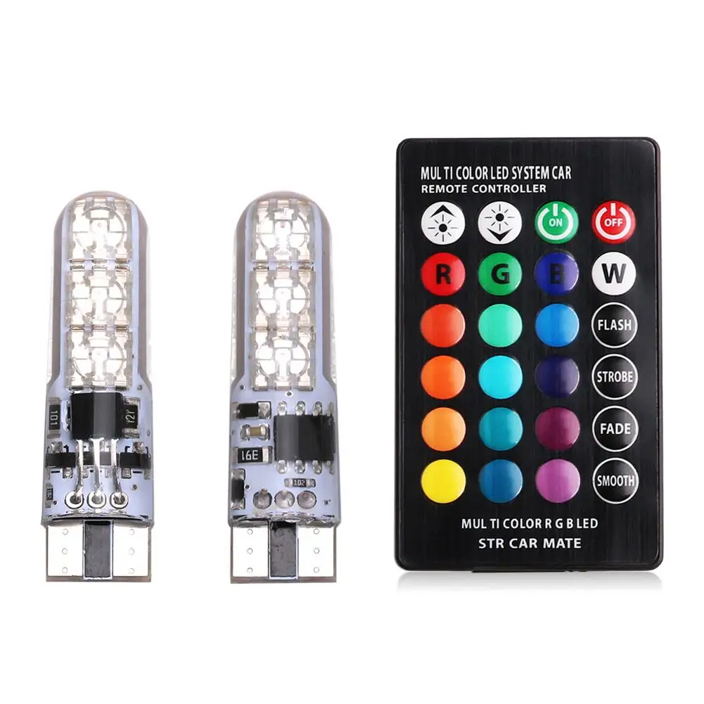 

Автомобильный RGB-светодиод 12 В T10, светодисветодиодный RGB 5050 SMD, сигнальная лампа, светильник для чтения с клиновидным цоколем, декоративное освещение салона автомобиля, пульт дистанционного управления, Стайлинг автомобиля