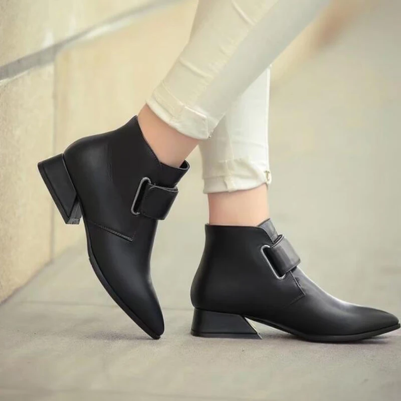 Женские ботинки Модные однотонные с острым носком Женская обувь на низком