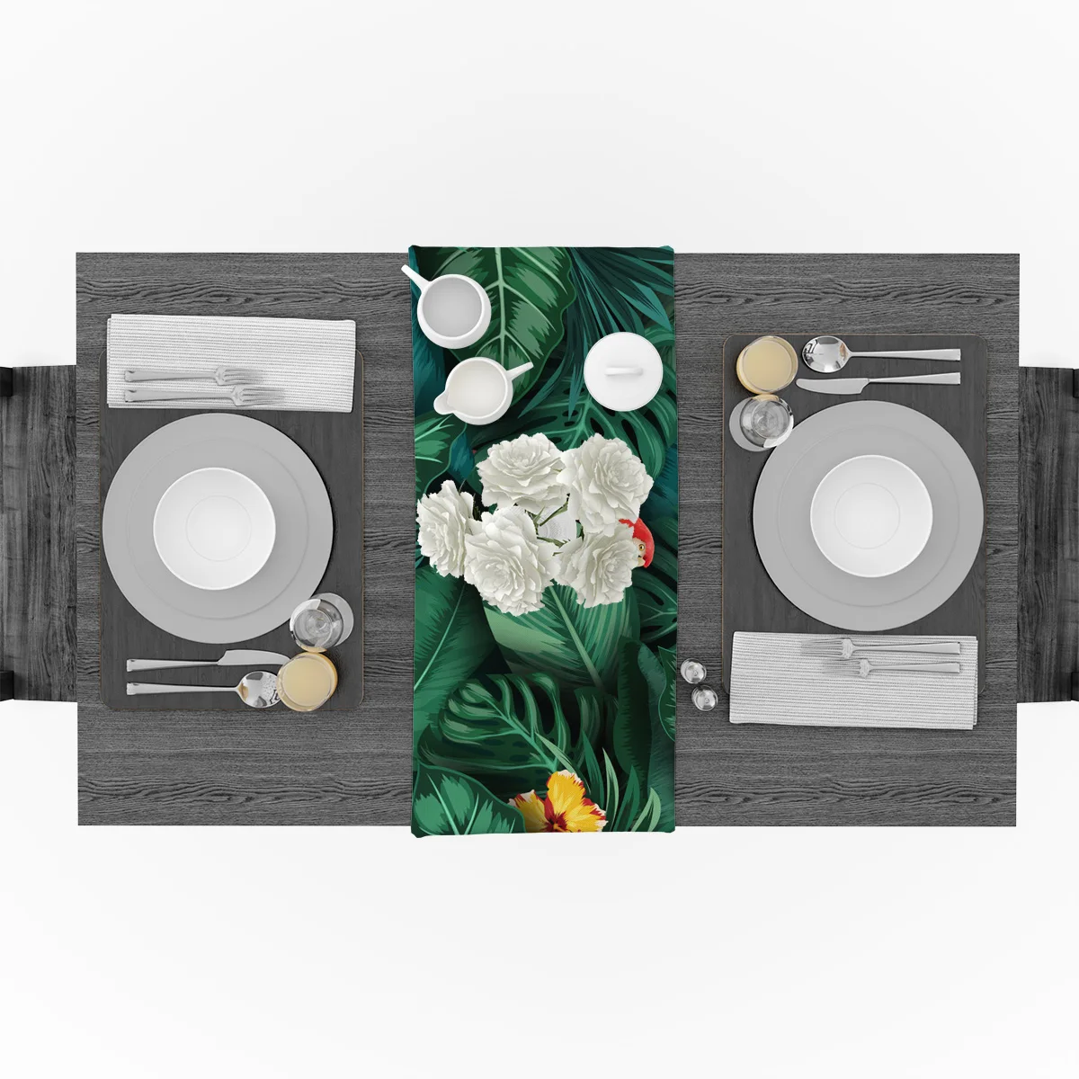 Animal Parrot Tropical Plant Green Leaf Table Runners For Wedding Party Decoration Modern Runner Home Kitchen Decor | Дом и сад