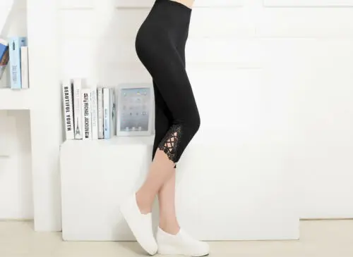 

Hot Sale Summer Lace Slim High Waist Women Crop 3/4 Length Leggings Clothes Ladies Casual Capri Cropped Modal High Quality pants
