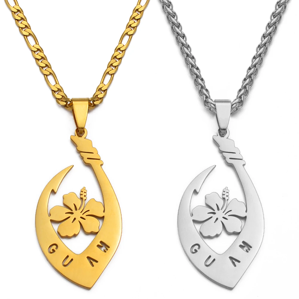 Ожерелье с подвеской Anniyo цветок гибискуса Гуам для женщин и мужчин золотой цвет