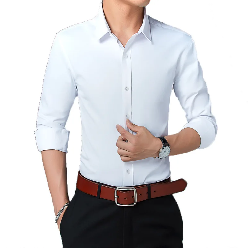 Spring and Autumn Men's Long Sleeve Shirt Men's Slim Men's Shirt Korean Youth Pure Color Shirt Men's Cardigan Men's