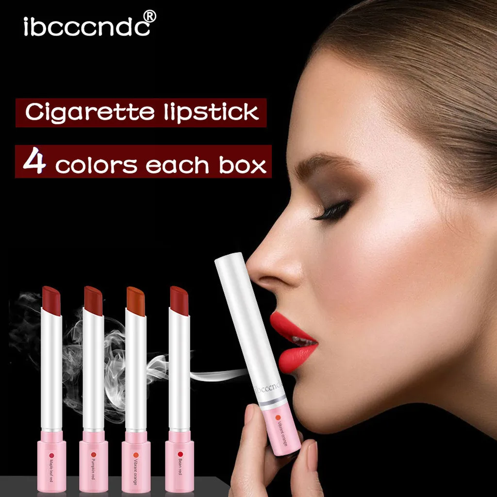 IBCCCNDC Matte Cigarette Lipstick Pack Set 4 Colors Lip Stick Long Lasting Waterproof Matt Lip Stick Tube Nude Red Lips Makeup