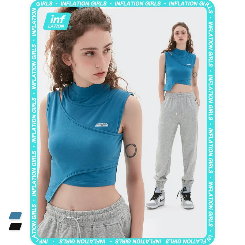 

2021 new women's ins summer slim top T-shirt fake two-piece vest off shoulder thin women's T-shirt