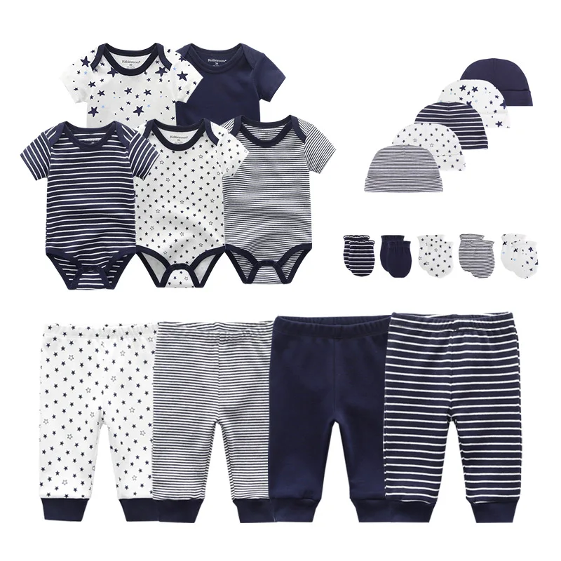 2022 solido Unisex neonato vestiti del neonato tute + pantaloni + cappelli + guanti vestiti della neonata set di abbigliamento in cotone Roupa de bebe