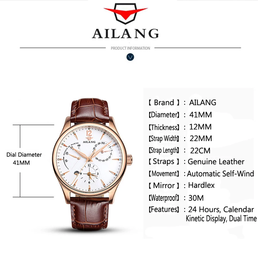 AILANG 2021 New Men's Multifunctional Automatic Mechanical Watches Leisure Business Pointer Waterproof Luminous Watch 5809 enlarge