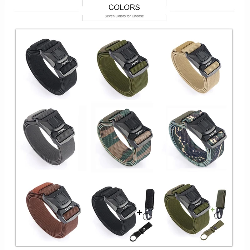

Elastic Mens Belts Zinc Alloy Pluggable Buckle Tactical Belts Durable Comfortable Nylon Adjustable Male Jeans Belt High Quality