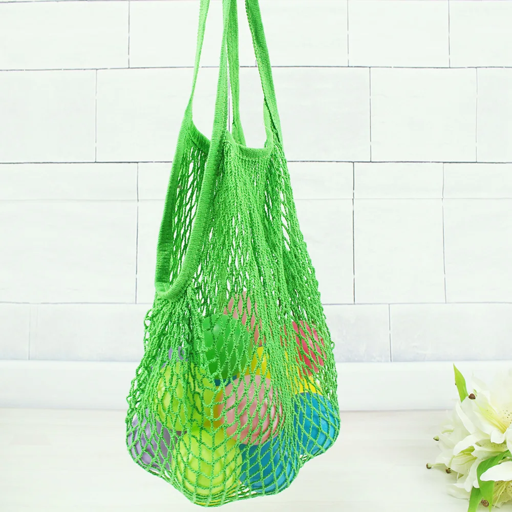 bright green Хлопковая Сетчатая Сумка для покупок, многоразовая складная сумка для хранения фруктов, женская сумка для покупок, Сетчатая Сумка для покупок - Цвет: bright green
