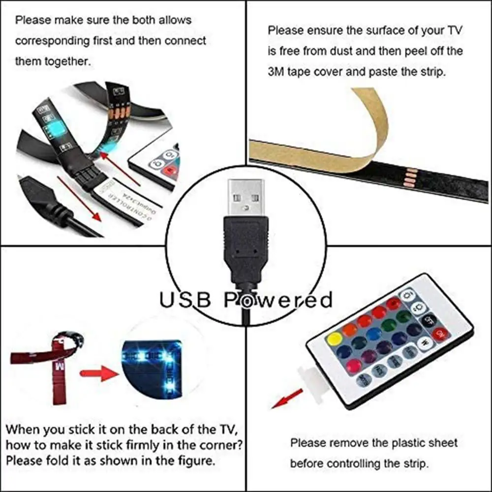 

Waterproof SMD 5050 USB LED Strip Light IP65 Remote Control RGB Flexible Tape Lamp TV Background Light strip