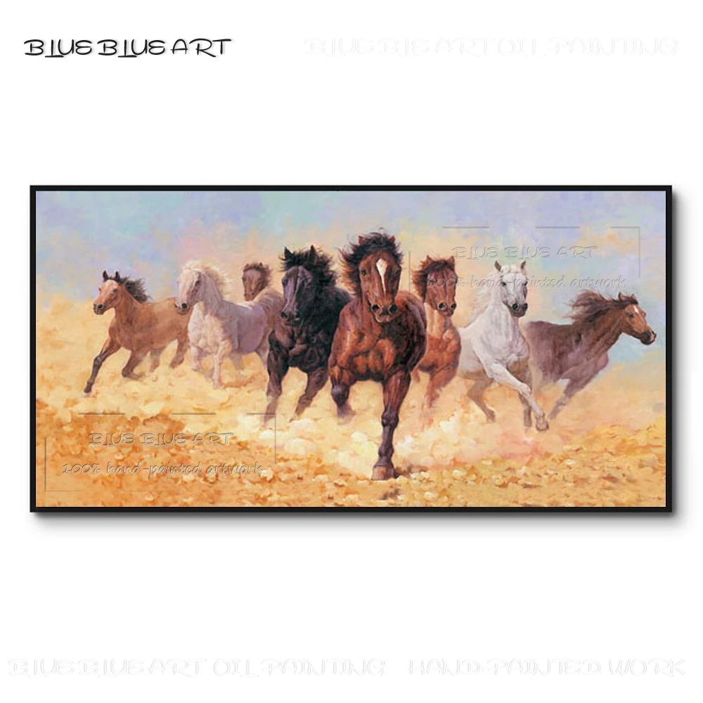 

Top Artist Hand-painted Luxury Wall Art Traditional 8 Horses Oil Painting on Canvas Impressionist 8 Horses Running Oil Painting