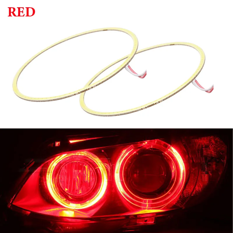 Красный 2 шт. автомобиль Ангельские глазки Led 60/70/80/90/100/110/120 мм COB Halo светодиодная кольцевая для E46 E60 головной светильник DRL Дневной светильник глаза ангела фары 12V - Цвет: Красный