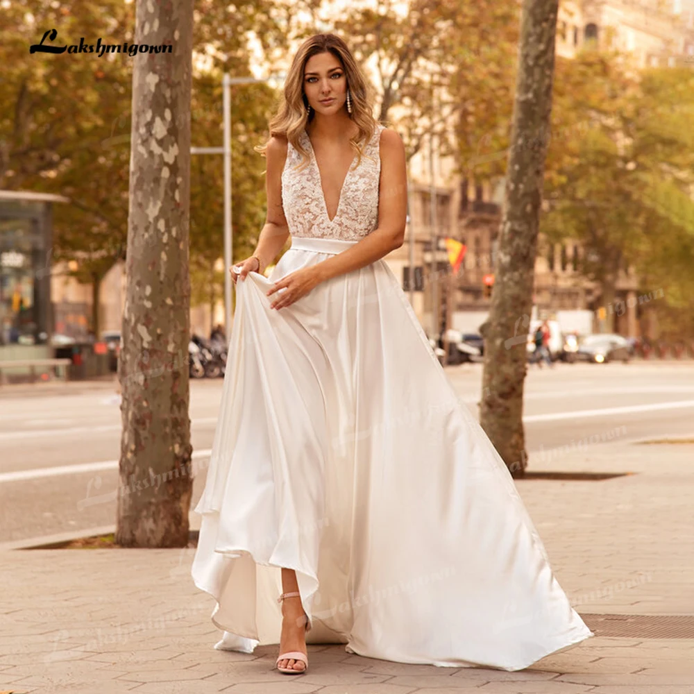 

Женское свадебное платье It's yiiya, Белое Атласное Платье трапециевидной формы с V-образным вырезом и кружевной аппликацией на лето 2019