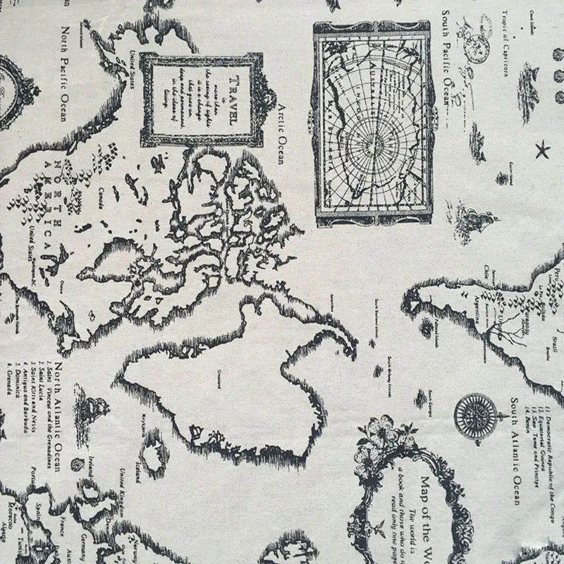50x150cm World Map Printed Cotton Linen Fabric For Handmade Quilting DIY Sewing Table Cloth Bag Tissue Material |