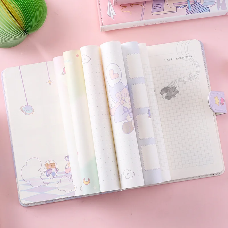 

Блокнот Kawaii с цветными внутренними страницами, мультяшный Печатный чехол из искусственной кожи, креативный дневник в твердой обложке, Ежен...