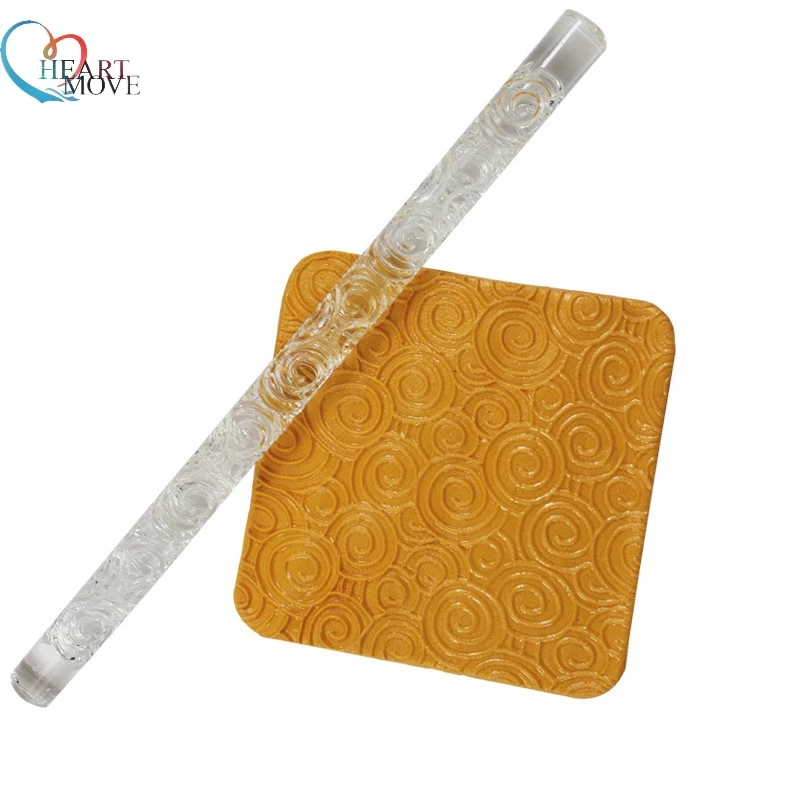 

Newly Circle Design Embossing Acrylic Non-stick Glide Fondant Rolling Pin Fondant Cake Dough Roller Decorating Cake Roller