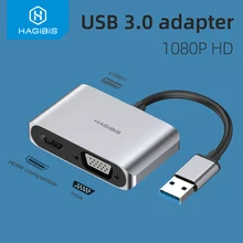 Hagibis USB 3.0 to HDMI-compatible VGA Adapter 4K HD Multi-Display 2in1 USB to HDMI-compatible Converter for Windows 7/8/10 OS