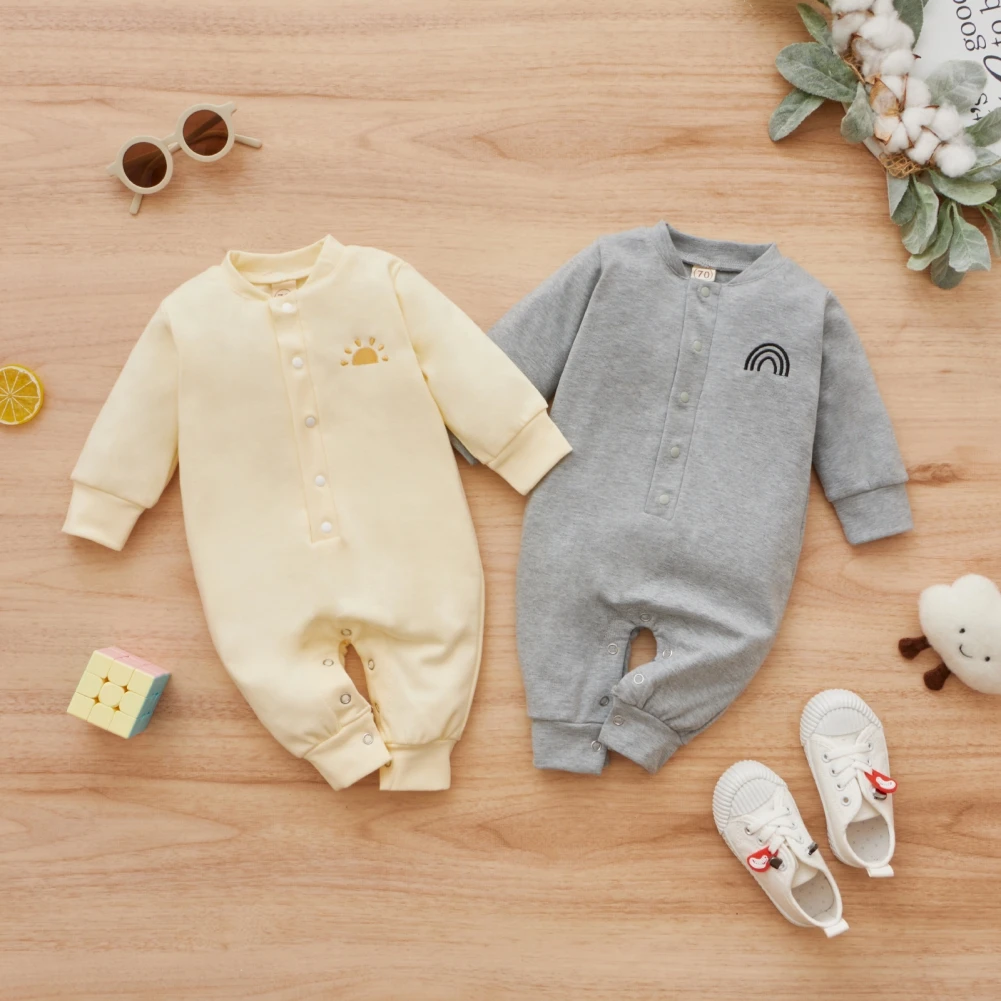 

New Spring Autumn Baby Girls Boys Romper Long Sleeves Cartoon Rainbow Jumpsuit Kids Cute Style Jumpsuits Clothes Costume