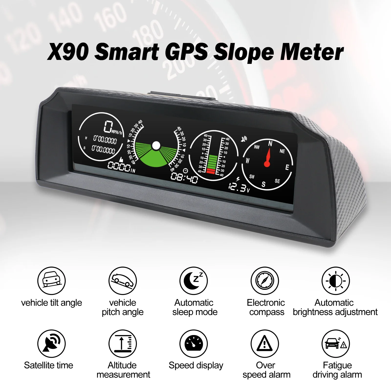 AUTOOL X90 GPS Speed Slope Meter Inclinometer Car HUD Pitch Automotive Tilt Angle Protractor Latitude Longitude Compass | Автомобили и