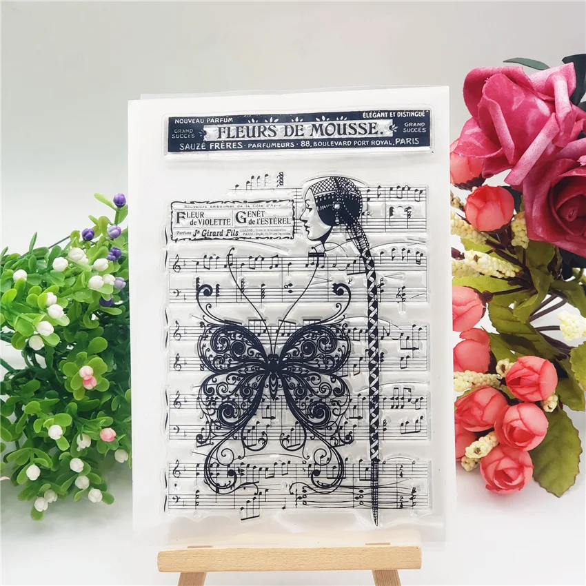 11x16 см бант Бабочка Музыка Прозрачный печать прозрачные наклейки силиконовый