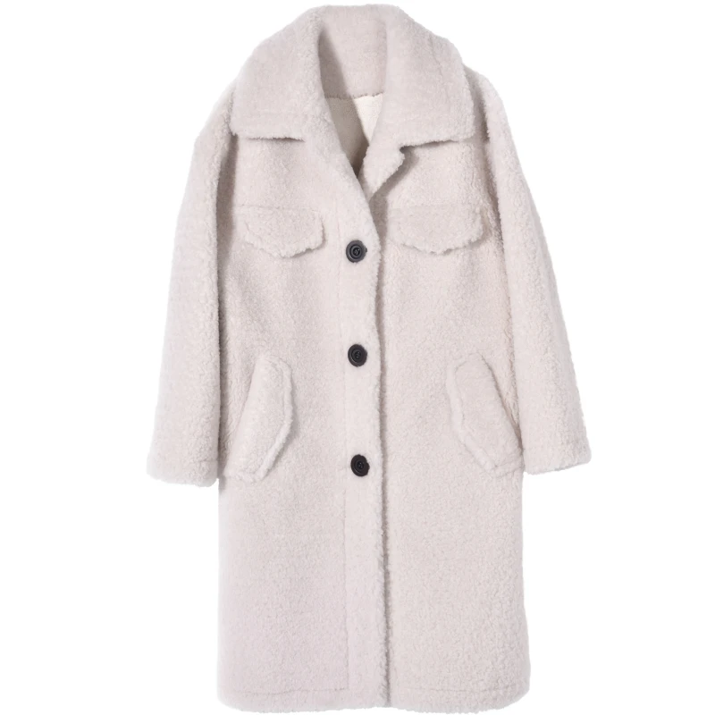 Настоящее женское длинное корейское однотонное теплое шерстяное пальто зимняя