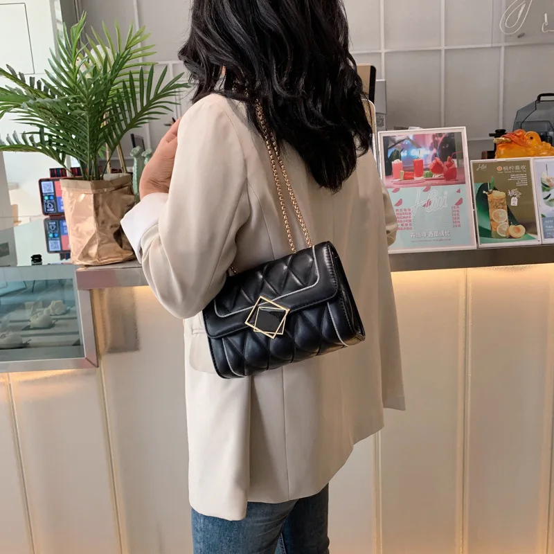 

New Style Women's Single Shoulder Bag Pu Lingge Foreign Style Small Square Bag Fashion Chain Single Shoulder Messenger Bag