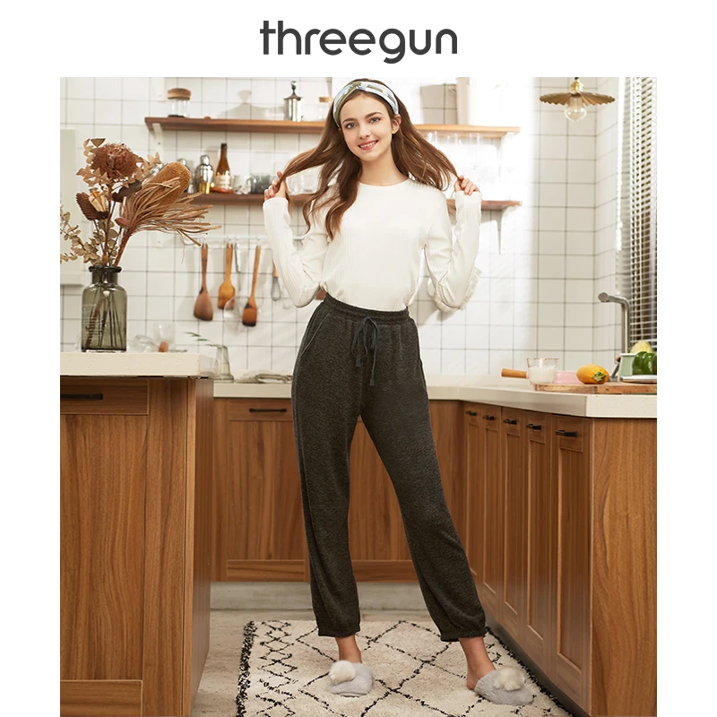 Женские Пижамные брюки THREEGUN новинка 2019 Осень-зима серые мягкие тянущиеся