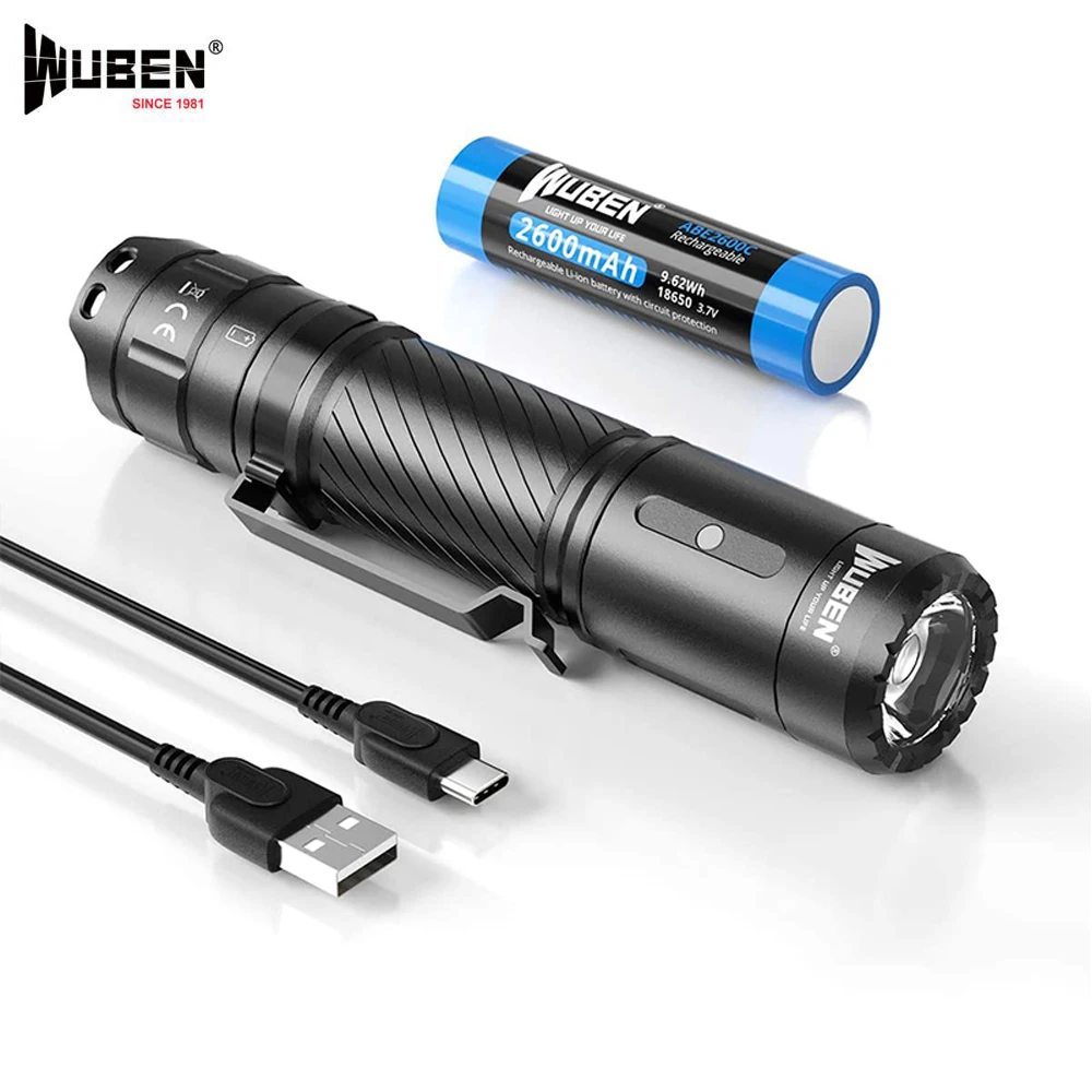 Фонарик WUBEN C3 USB Type C перезаряжаемый P9 светодиодный макс. 1200 люмен 179 м уличный