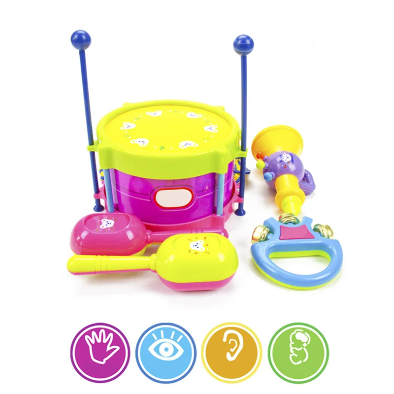 

5Pcs Baby Drum Trumpet Toy Music Percussion Instrument Band Kit Early Learning Educational Toy Baby For Children Xmas Gift Drum