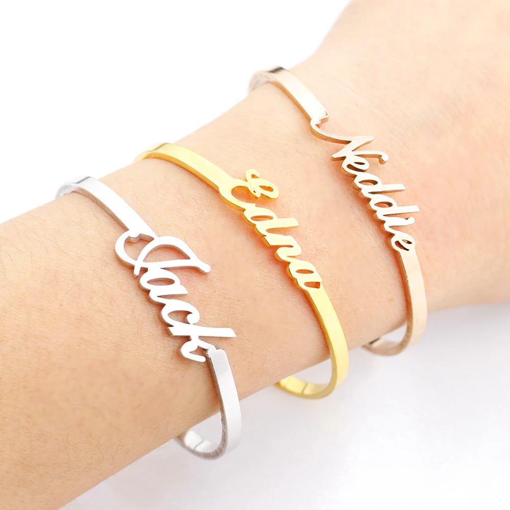 

Adjustable Custom Cursive Name Bangles For Women Men Children Hand Jewelry Personalized Nameplate Bracelets & Bangles Friendship