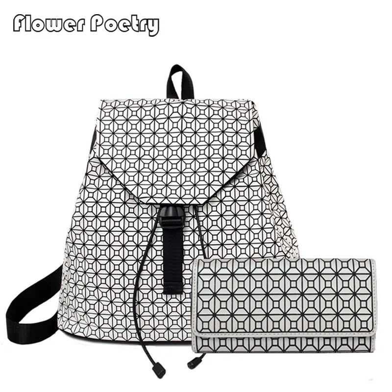 

New Luminous School Backpack Women Set Geometric Shoulder Backpacks Folding Student School Bags For Teenage Girls Holographic